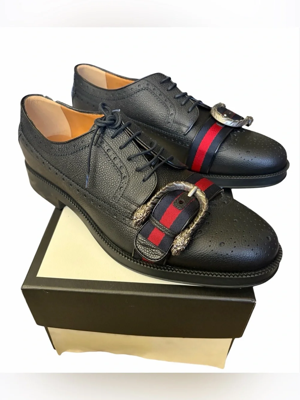 Gucci Pebbled Calfskin Dionysus Web Mens Martins Shoes Black